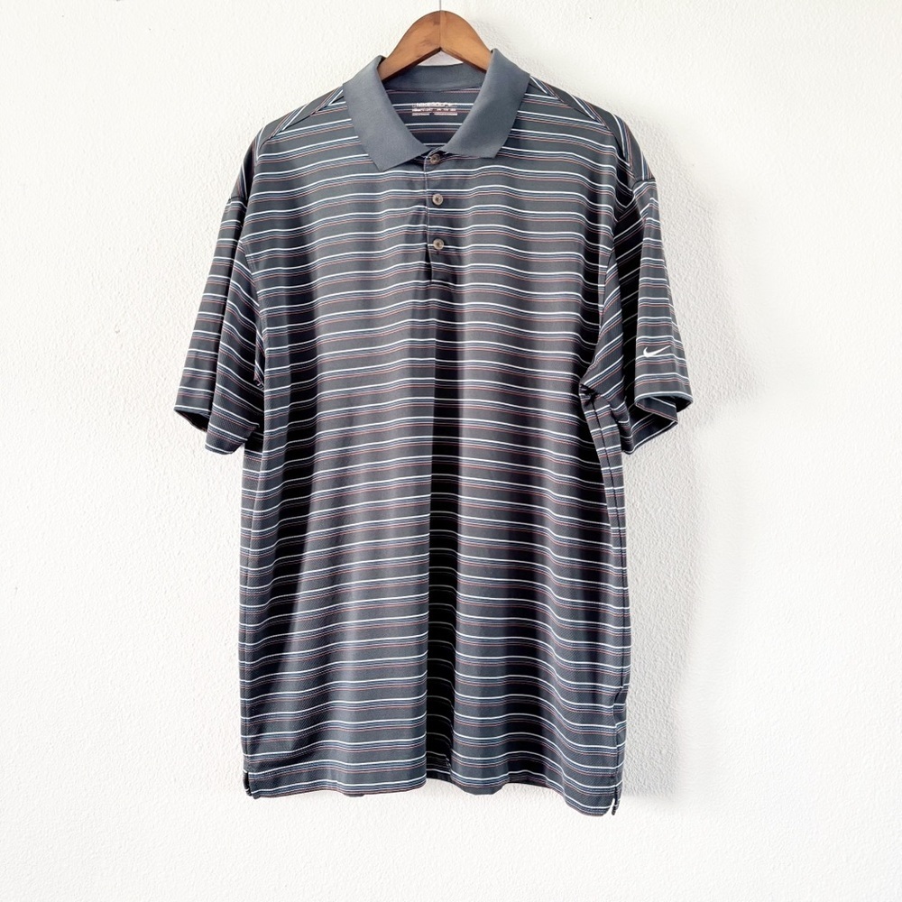 Nike Golf Fit Dry Striped Polo XXL Men's Black Shirt Breathable Mesh Button Neck